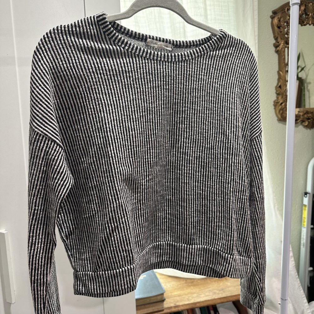 Caution To The Wind Gray and White Stripped Sweater Size Medium